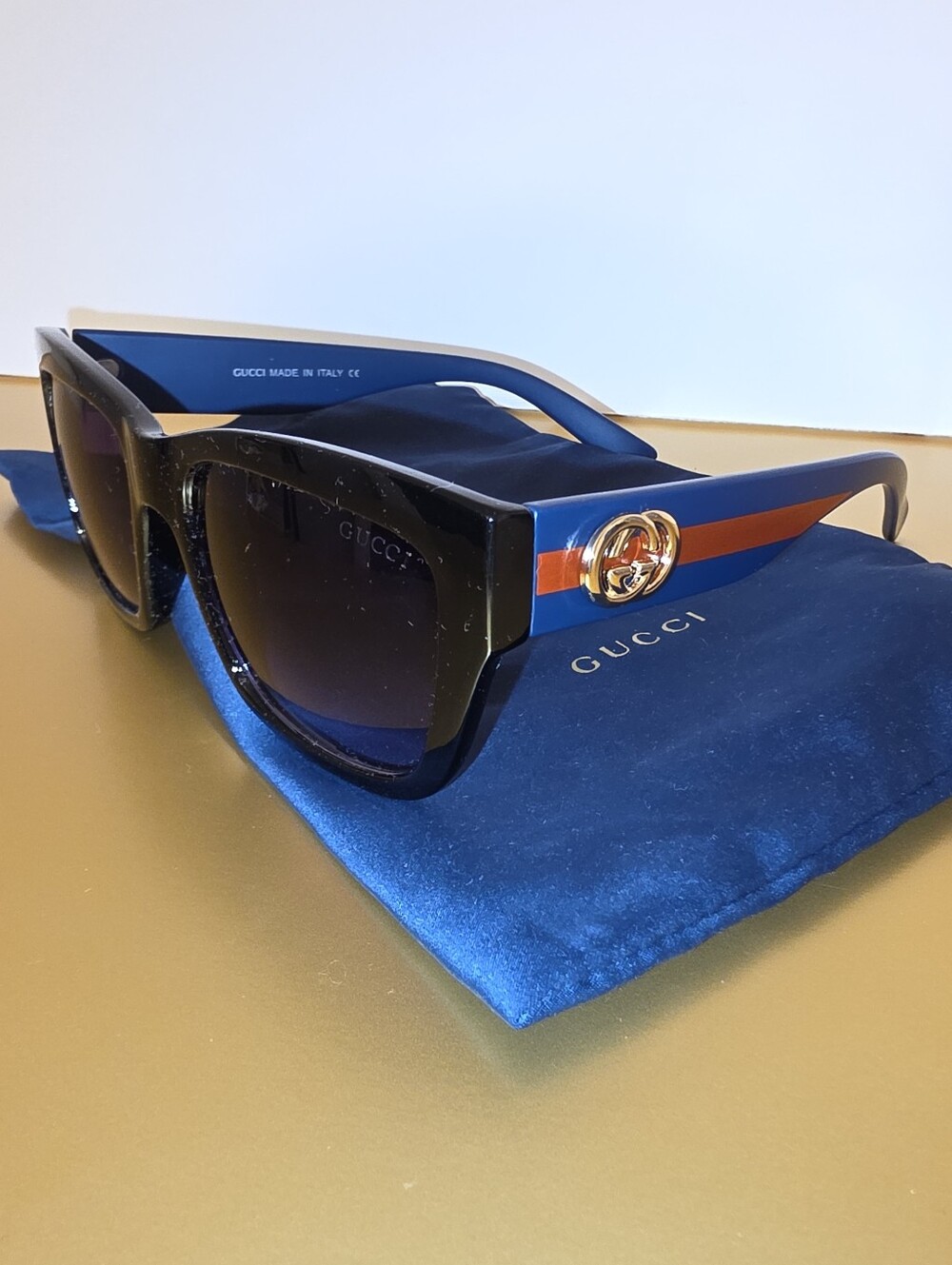 Gucci Blue Sunglasses with Red Stripe and Gold Logo No Box No Case